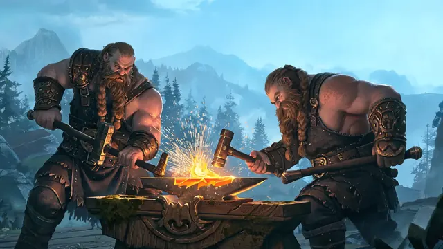 Smiths at work in a rune forge